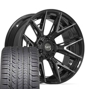 Set(4) 22x10 4P40 Gloss Black Brushed with Tinted Clear - 6x135 &amp; 6x139.7 -18ET with 285/45r22 Goodyear Eagle Sport Tires