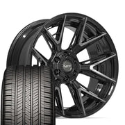 Set(4) 22x10 4P40 Gloss Black Brushed with Tinted Clear - 6x135 &amp; 6x139.7 -18ET with 285/45r22 Goodyear Eagle Touring Tires