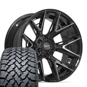 Set(4) 22x10 4P40 Gloss Black Brushed with Tinted Clear - 6x135 &amp; 6x139.7 -18ET with 285/45r22 TBB TS-37 AT Tires