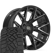 Set(4) 22x10 4P40 Gloss Black Brushed with Tinted Clear - 6x135 &amp; 6x139.7 -18ET with 33x12.50r22 Sailun TerraMax RT Tires
