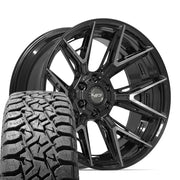 Set(4) 22x10 4P40 Gloss Black Brushed with Tinted Clear - 6x135 &amp; 6x139.7 -18ET with 33x12.50r22 TBB TS-57 RT Tires