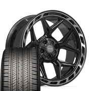 22" 4PLAY Wheels fit GM-Ford-Lincoln-Nissan-Toyota - 4P55 Gloss Black Brushed with Tinted Clear 22x10, Goodyear Tires Set