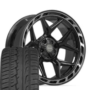 22" 4PLAY Wheels fit GM-Ford-Lincoln-Nissan-Toyota - 4P55 Gloss Black Brushed with Tinted Clear 22x10, Ironman Tires Set