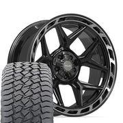 22" 4PLAY Wheels fit GM-Ford-Lincoln-Nissan-Toyota - 4P55 Gloss Black Brushed with Tinted Clear 22x10, Sailun Tires Set