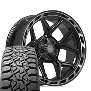 22" 4PLAY Wheels fit GM-Ford-Lincoln-Nissan-Toyota - 4P55 Gloss Black Brushed with Tinted Clear 22x10, TBB Tires Set
