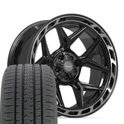 22" 4PLAY Wheels fit GM-Ford-Lincoln-Nissan-Toyota - 4P55 Gloss Black Brushed with Tinted Clear 22x10, Bridgestone Tires Set