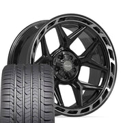 22" 4PLAY Wheels fit GM-Ford-Lincoln-Nissan-Toyota - 4P55 Gloss Black Brushed with Tinted Clear 22x10, Goodyear Tires Set