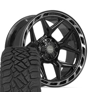 Set(4) 22x10 4P55 Gloss Black Brushed with Tinted Clear - 6x135 &amp; 6x139.7 -18ET with 285/45r22 Sailun TerraMax RT Tires