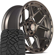 Set(4) 22x10 4P55 Satin Bronze - 6x135 &amp; 6x139.7 -18ET with 33x12.50r22 Sailun TerraMax RT Tires