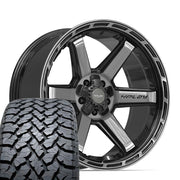 22" 4PLAY Wheels fit GM-Ford-Lincoln-Nissan-Toyota - 4P63 Gloss Black Brushed with Tinted Clear 22x10, TBB Tires Set