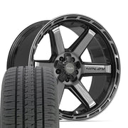 22" 4PLAY Wheels fit GM-Ford-Lincoln-Nissan-Toyota - 4P63 Gloss Black Brushed with Tinted Clear 22x10, Bridgestone Tires Set