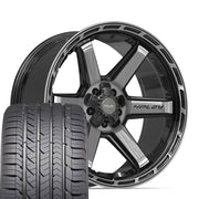 22" 4PLAY Wheels fit GM-Ford-Lincoln-Nissan-Toyota - 4P63 Gloss Black Brushed with Tinted Clear 22x10, Goodyear Tires Set