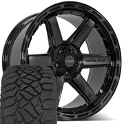 Set(5) 22x10 4P63 Gloss Black Brushed with Tinted Clear - 5x127 &amp; 5x139.7 -18ET with 33x12.50r22 Sailun TerraMax RT Tires