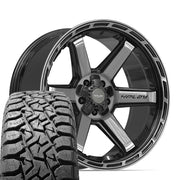 22" 4PLAY Wheels fit GM-Ford-Lincoln-Nissan-Toyota - 4P63 Gloss Black Brushed with Tinted Clear 22x10, TBB Tires Set