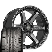 22" 4PLAY Wheels fit GM-Ford-Lincoln-Nissan-Toyota - 4P63 Gloss Black Brushed with Tinted Clear 22x10, Goodyear Tires Set