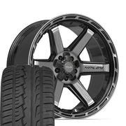 22" 4PLAY Wheels fit GM-Ford-Lincoln-Nissan-Toyota - 4P63 Gloss Black Brushed with Tinted Clear 22x10, Ironman Tires Set