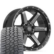 22" 4PLAY Wheels fit GM-Ford-Lincoln-Nissan-Toyota - 4P63 Gloss Black Brushed with Tinted Clear 22x10, Sailun Tires Set