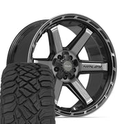 22" 4PLAY Wheels fit GM-Ford-Lincoln-Nissan-Toyota - 4P63 Gloss Black Brushed with Tinted Clear 22x10, Sailun Tires Set