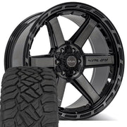 Set(4) 22x10 4P63 Gloss Black Brushed with Tinted Clear - 6x135 &amp; 6x139.7 -18ET with 33x12.50r22 Sailun TerraMax RT Tires