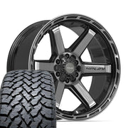 22" 4PLAY Wheels fit Ram-Dodge-Jeep-GM-Ford - 4P63 Gloss Black Brushed with Tinted Clear 22x10, TBB Tires Set