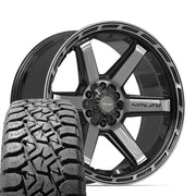 22" 4PLAY Wheels fit Ram-Dodge-Jeep-GM-Ford - 4P63 Gloss Black Brushed with Tinted Clear 22x10, TBB Tires Set