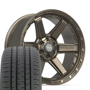 22" 4PLAY Wheels fit GM-Ford-Lincoln-Nissan-Toyota - 4P63 Satin Bronze 22x10, Bridgestone Tires Set