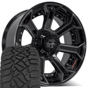 Set(5) 22x10 4P70 Gloss Black Brushed with Tinted Clear - 5x127 &amp; 5x139.7 -24ET with 33x12.50r22 Sailun TerraMax RT Tires