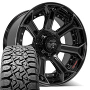 22" 4PLAY Wheels fit Ram-Dodge-Jeep-GM-Ford - 4P70 Gloss Black Brushed with Tinted Clear 22x10, TBB Tires Set