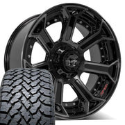 22" 4PLAY Wheels fit Ram-Dodge-Jeep-GM-Ford - 4P70 Gloss Black Brushed with Tinted Clear 22x10, TBB Tires Set