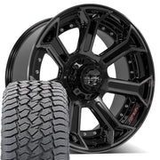 22" 4PLAY Wheels fit Ram-Dodge-Jeep-GM-Ford - 4P70 Gloss Black Brushed with Tinted Clear 22x10, Sailun Tires Set
