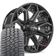 Set(4) 20x9 4P80R Gloss Black Brushed with Tinted Clear - 5x127 &amp; 5x139.7 +0ET with 275/55r20 Sailun TerraMax AT2 Tires