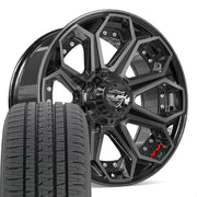 Set(5) 20x9 4P80R Gloss Black Brushed with Tinted Clear - 5x127 &amp; 5x139.7 +0ET with 275/55r20 Bridgestone Dueler Alenza HL Plus Tires