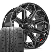 Set(5) 20x9 4P80R Gloss Black Brushed with Tinted Clear - 5x127 &amp; 5x139.7 +0ET with 275/55r20 Goodyear Eagle LS2 Tires
