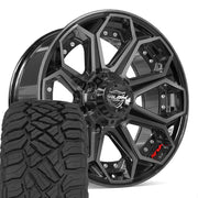 Set(4) 20x9 4P80R Gloss Black Brushed with Tinted Clear - 6x135 &amp; 6x139.7 +0ET with 275/55r20 Sailun TerraMax RT Tires