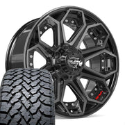 Set(4) 20x9 4P80R Gloss Black Brushed with Tinted Clear - 6x135 &amp; 6x139.7 +0ET with 275/55r20 TBB TS-37 AT Tires