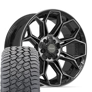 Set(4) 20x9 4P83 Gloss Black Brushed with Tinted Clear - 5x127 &amp; 5x139.7 +0ET with 275/55r20 Sailun TerraMax AT2 Tires