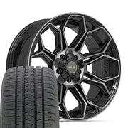 Set(5) 20x9 4P83 Gloss Black Brushed with Tinted Clear - 5x127 &amp; 5x139.7 +0ET with 275/55r20 Bridgestone Dueler Alenza HL Plus Tires