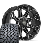 Set(5) 20x9 4P83 Gloss Black Brushed with Tinted Clear - 5x127 &amp; 5x139.7 +0ET with 275/55r20 TBB TS-37 AT Tires