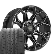 Set(4) 20x9 4P83 Gloss Black Brushed with Tinted Clear - 6x135 &amp; 6x139.7 +0ET with 275/55r20 Goodyear Eagle LS2 Tires