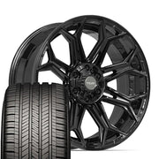 Set(4) 22x9 4P83 Gloss Black - 6x135 &amp; 6x139.7 +12ET with 285/45r22 Goodyear Eagle Touring Tires