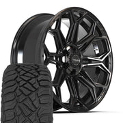 Set(4) 22x9 4P83 Gloss Black - 6x135 &amp; 6x139.7 +12ET with 33x12.50r22 Sailun TerraMax RT Tires