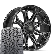 22" 4PLAY Wheels fit GM-Ford-Lincoln-Nissan-Toyota - 4P83 Gloss Black Brushed with Tinted Clear 22x9, Sailun Tires Set