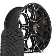 Set(4) 22x9 4P83 Gloss Black Brushed with Tinted Clear - 6x135 &amp; 6x139.7 +12ET with 33x12.50r22 Sailun TerraMax RT Tires