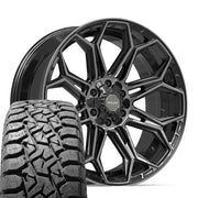 22" 4PLAY Wheels fit GM-Ford-Lincoln-Nissan-Toyota - 4P83 Gloss Black Brushed with Tinted Clear 22x9, TBB Tires Set