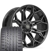 Set(4) 22x10 4P83 Gloss Black Brushed with Tinted Clear - 5x127 &amp; 5x139.7 -18ET with 285/45r22 Goodyear Eagle Sport Tires