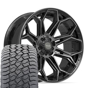 Set(4) 22x10 4P83 Gloss Black Brushed with Tinted Clear - 5x127 &amp; 5x139.7 -18ET with 285/45r22 Sailun TerraMax AT2 Tires
