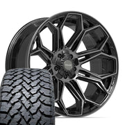 Set(4) 22x10 4P83 Gloss Black Brushed with Tinted Clear - 5x127 &amp; 5x139.7 -18ET with 285/45r22 TBB TS-37 AT Tires