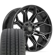 Set(5) 22x10 4P83 Gloss Black Brushed with Tinted Clear - 5x127 &amp; 5x139.7 -18ET with 285/45r22 Bridgestone Dueler Alenza HL Tires