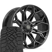 Set(5) 22x10 4P83 Gloss Black Brushed with Tinted Clear - 5x127 &amp; 5x139.7 -18ET with 285/45r22 Sailun TerraMax RT Tires