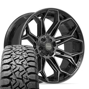 Set(5) 22x10 4P83 Gloss Black Brushed with Tinted Clear - 5x127 &amp; 5x139.7 -18ET with 33x12.50r22 TBB TS-57 RT Tires